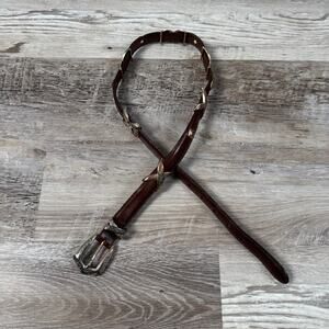 Vintage Brown Leather Belt Ornate Silver Buckle Western Boho Y2K